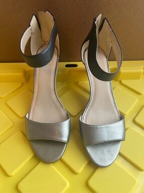 Women's Silver Open-Toe Ankle-Strap Sandals